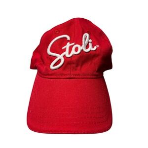 Stoli Vodka Red Baseball Cap Hat White Embroidered Logo Adjustable Strapback